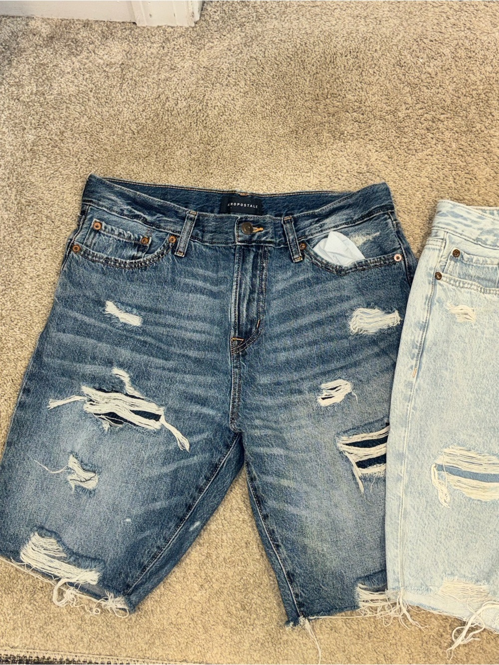 Aeropostale Distressed Denim Shorts Duo - Dark Blue & Light Blue - Picture 3 of 10